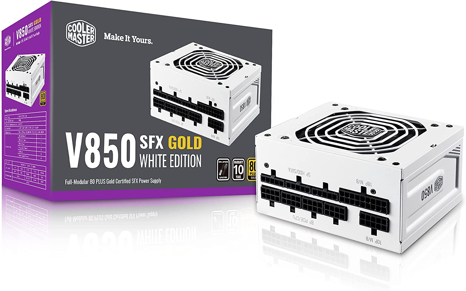 Cooler Master V850 SFX Gold White Edition Full Modular, 850W, 80+ Gold  Efficiency, ATX Bracket Included, Quiet FDB Fan, SFX Form Factor, 10 Year 