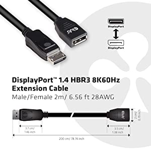 Clubd Club3D CAC-1022 DisplayPort to DisplayPort 1.4/Hbr3 Cable DP 1.4 8K 60Hz 2M/6.56ft, Black, Male-Female