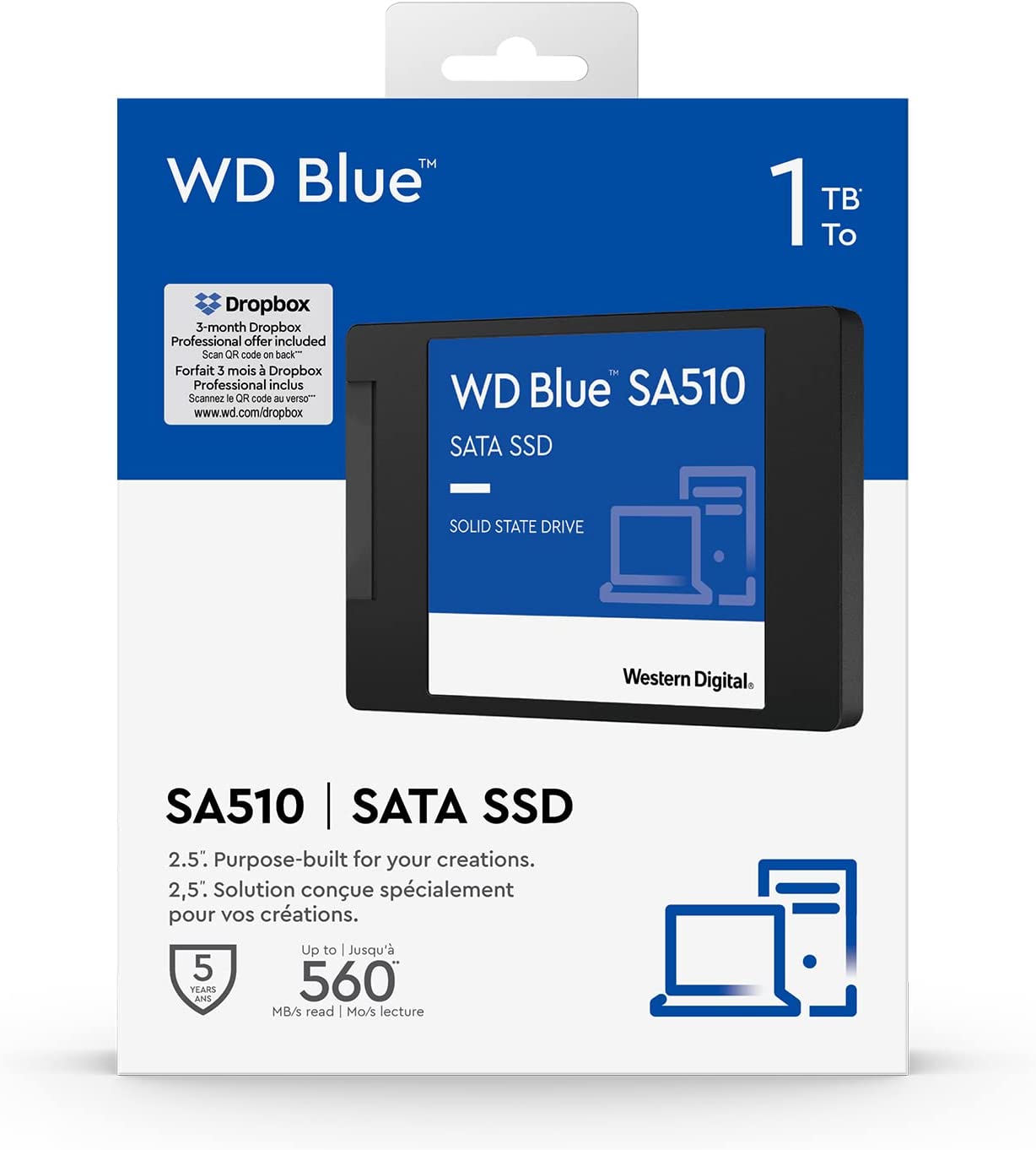 Western Digital 1TB WD Blue SA510 SATA Internal Solid State Drive SSD - SATA III 6 Gb/s, 2.5"/7mm, Up to 560 MB/s - WDS100T3B0A 1TB New Generation