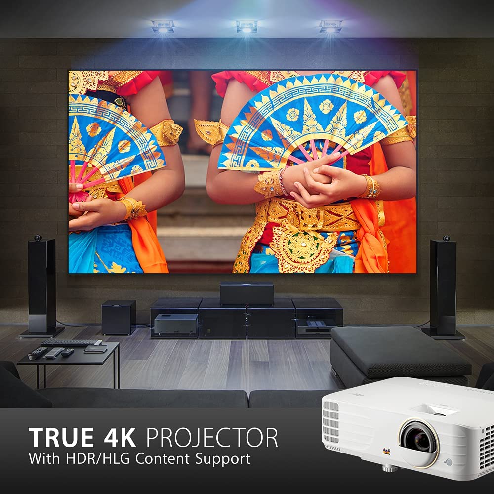 ViewSonic True 4K Projector with 4000 Lumens 240 Hz 4.2ms HDR Support Auto Keystone Dual HDMI and USB-C for Home Theater Day and Night, Stream Netflix with Dongle (PX748-4K)