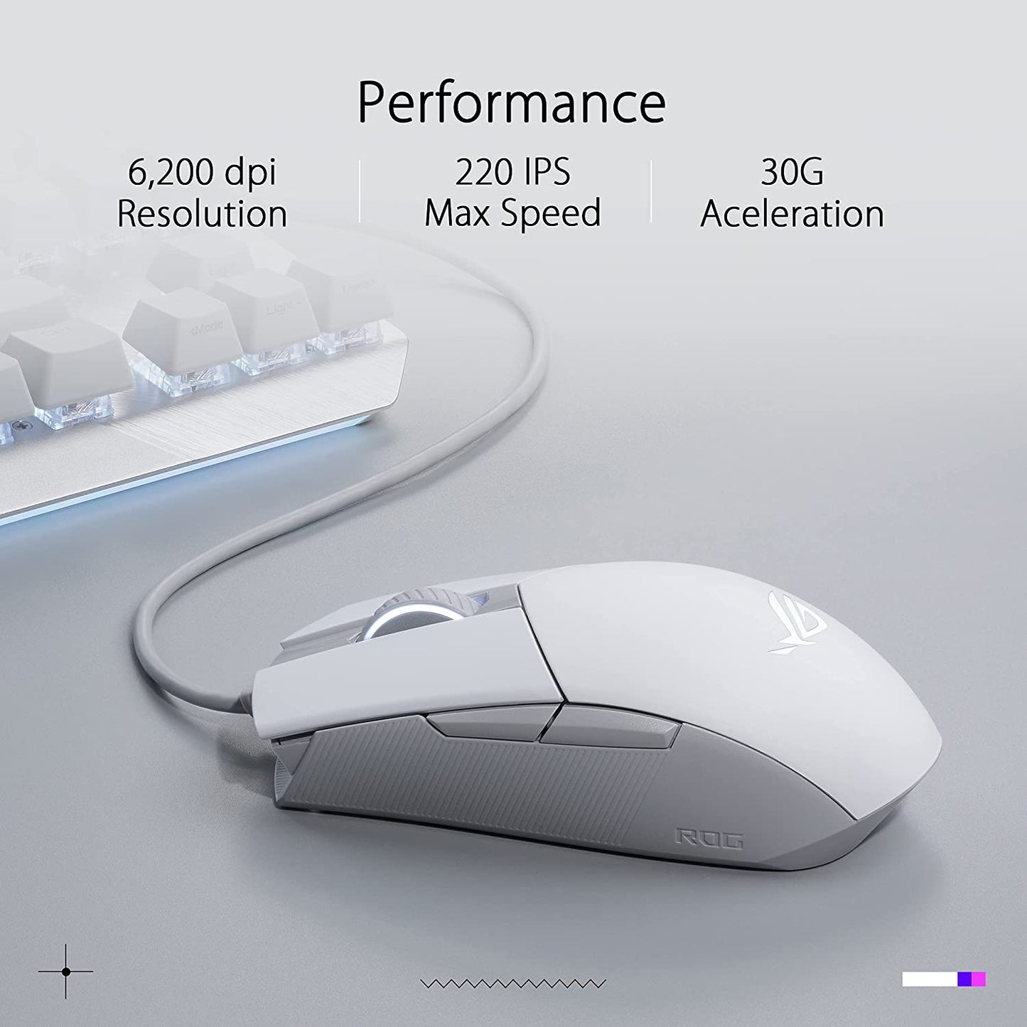 ASUS ROG Strix Impact II Moonlight White Gaming Mouse | Ambidextrous and Lightweight Design, 6200 DPI Optical Sensor, Push-Fit Hot Swappable Switches, Aura Sync RGB Lighting, Minimal Design Strix Impact II (Wired) Moonlight