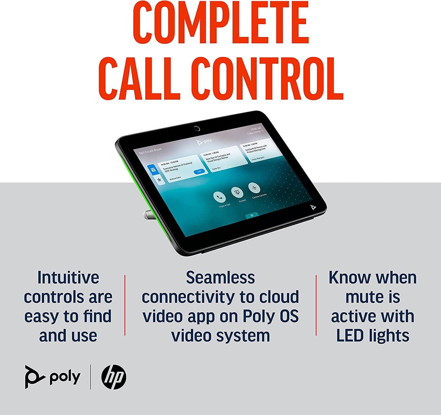 Poly TC10 Touch Control Panel for Room Scheduling &amp; Meeting Controls (Plantronics + Polycom) - Easily Schedule Conference Rooms - Share Content w/a Tap - Control Video Calls - Zoom Certified - Black