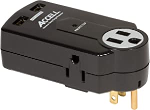 Accell Power Travel Surge Protector - 3 Outlets, 2 USB Charging Ports (2.1A Output), Folding Plug - Black, 612 Joules, ETL Listed Black Power Travel - Dealtargets.com